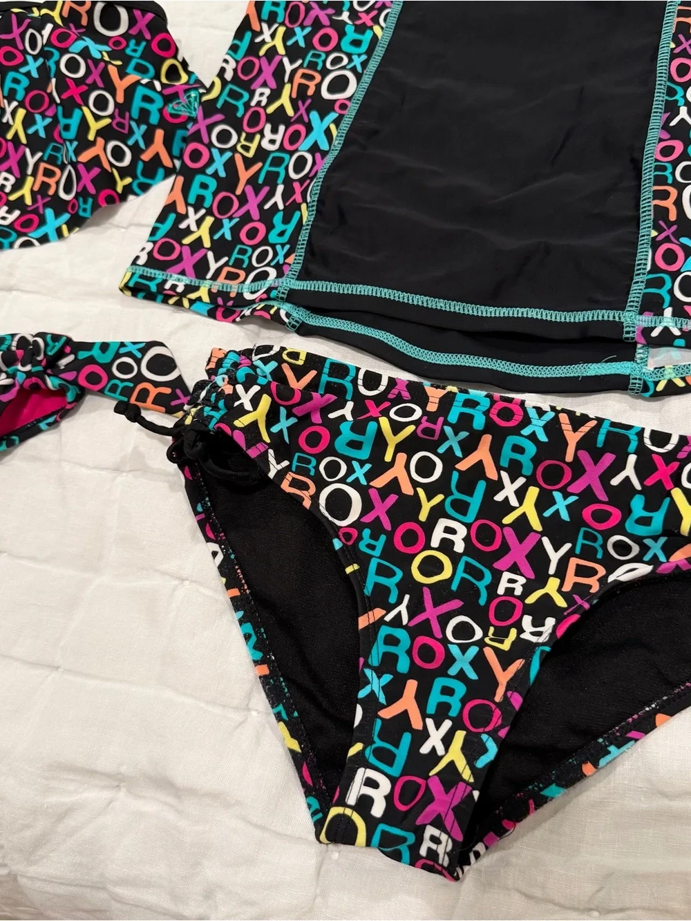 Roxy girls swimsuit set 10 rashguard bathing suit bikini 4 pieces
